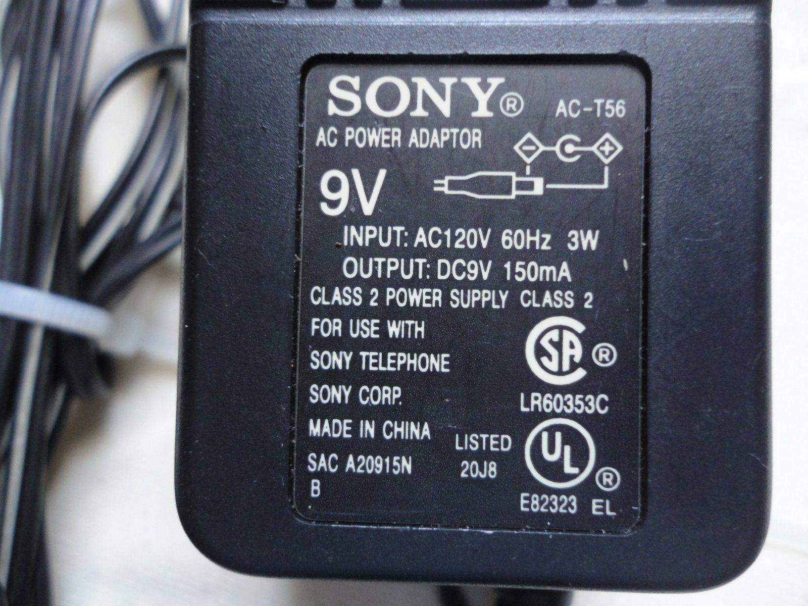 New 9V 150mA Sony Telephone 9V-AC-T56 Class 2 Transformer Ac Adapter